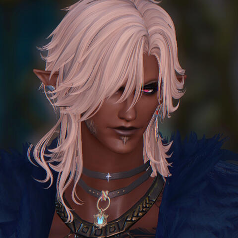 A headshot of Caelholdt. He's an elezen with pale blonde hair, a slight goatee, and yellow eyes that glow.