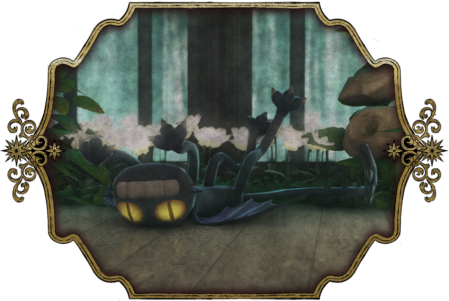 A picture of a gimme cat named Pookah. He's laid out on his back on a hardwood floor with rain hitting a window behind him, and his skinny legs are sprawled out. The frame is a gold tarnished one in a fancy hexagon shape.